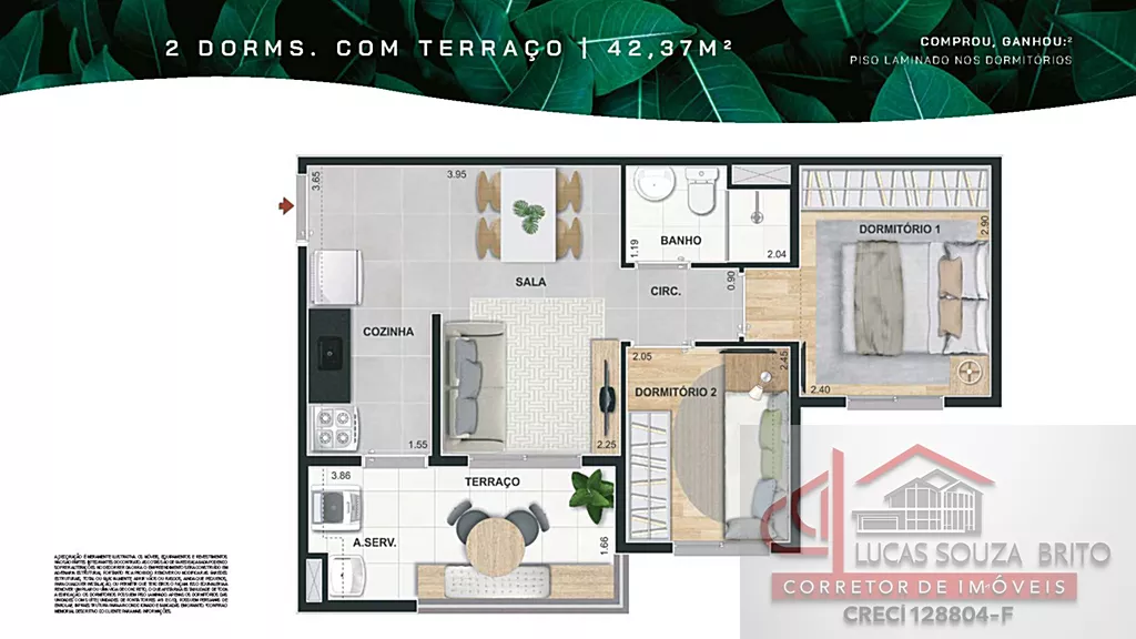 Planta 42m² Terraço Vaga